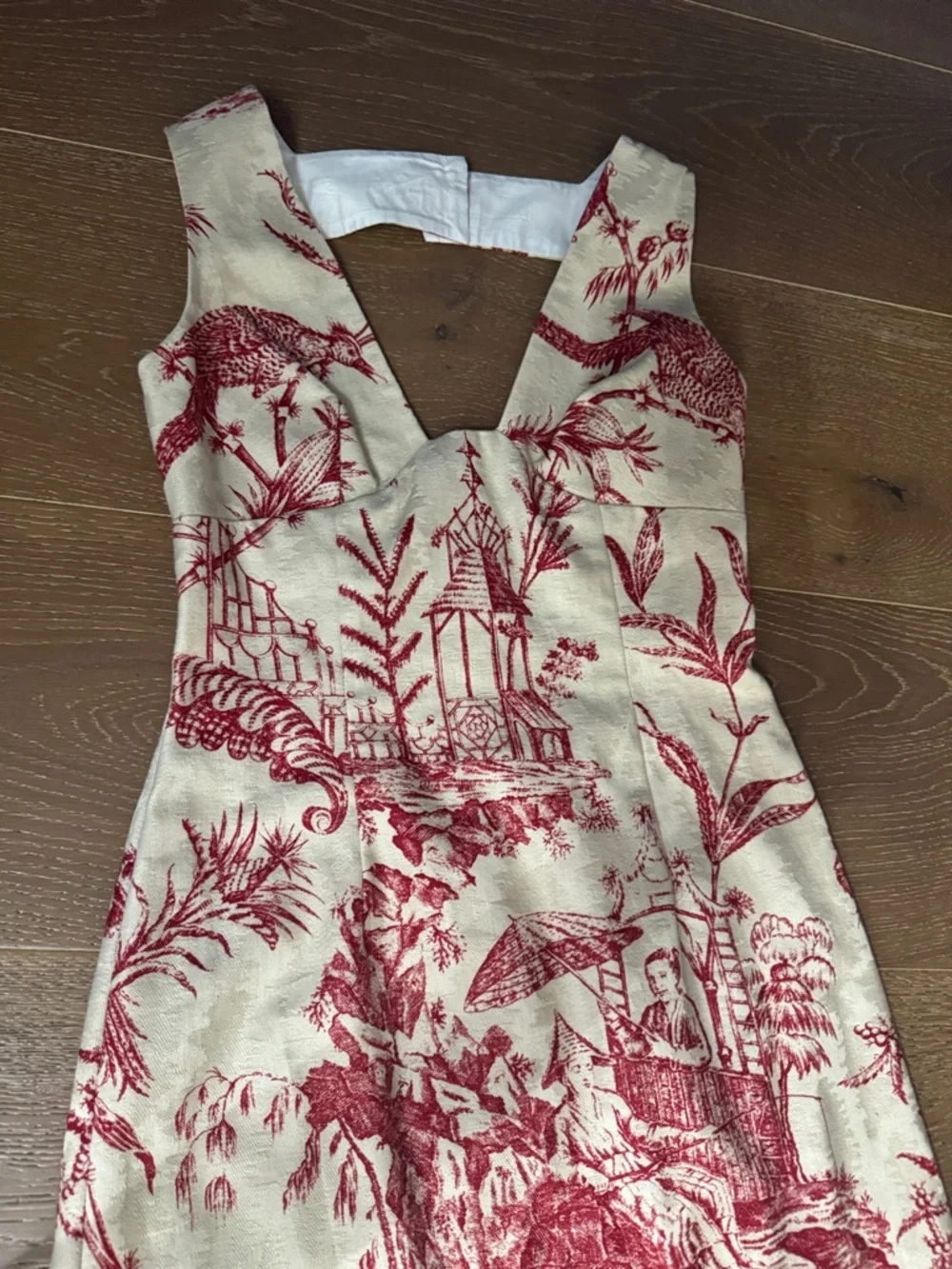 MICA Red Toile Print Mini Dress size M Cottagecore Chic European Style - Picture 6 of 6